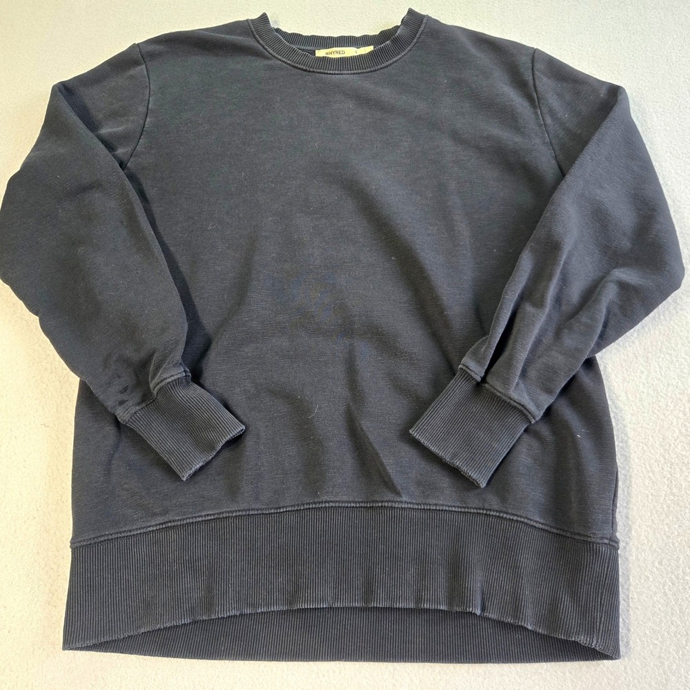 Whyred Murry Structure Sweatshirt Mens Small Black Crew Neck Ribbed Cotton Blend